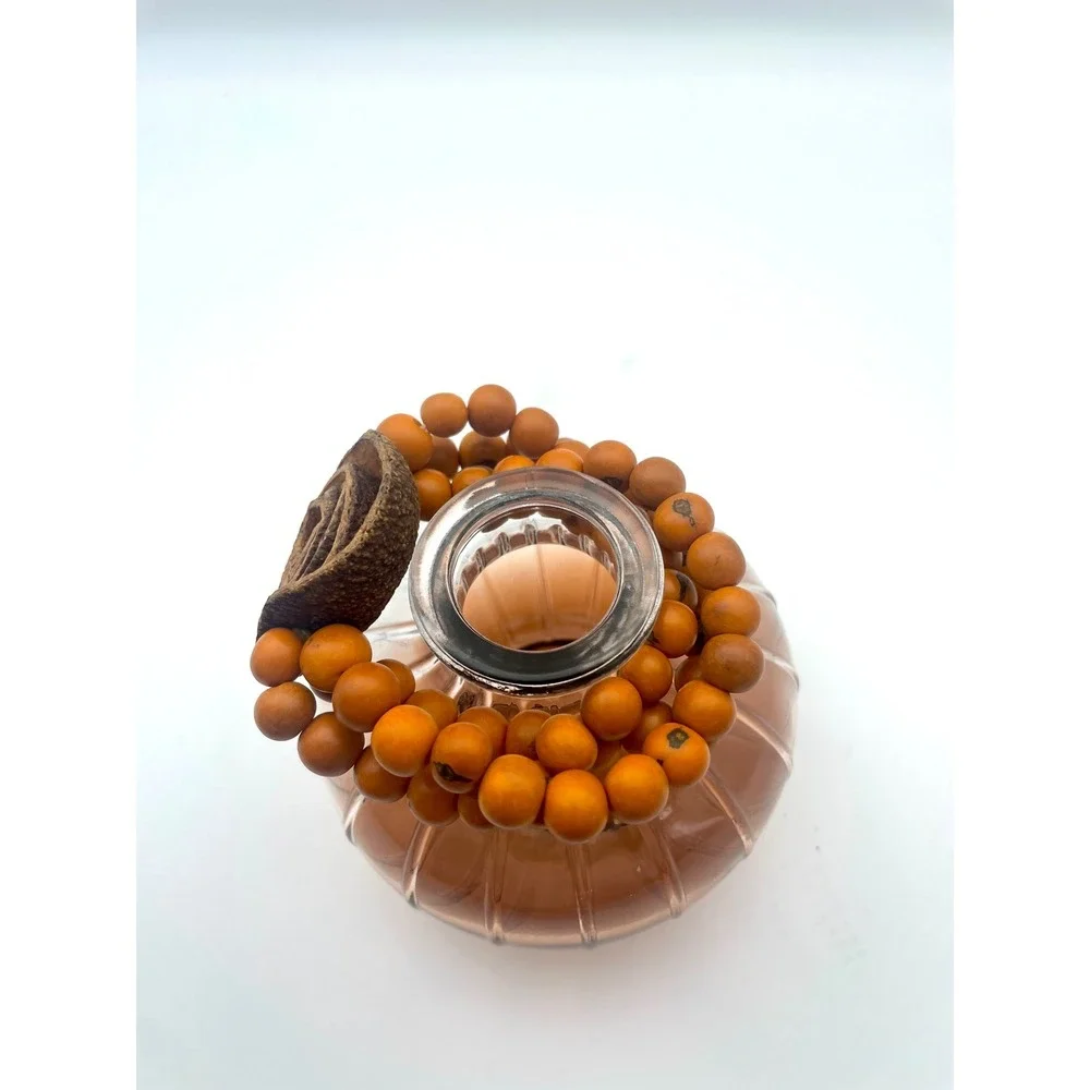 Boho Wood Bead Bracelet with Natural flower‎ Pod Accent - Stretchy orange